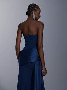 Elitara فستان أنيق، رومانسي، أنيق، بسيط، بنفسجي غامق، قماش مطاطي، رقعة من الساتان، عصري، عطلة، عطلة، حفلة عيد ميلاد، حفل زفاف، عشاء رسمي - أزرق بحري - مشاهدة 6