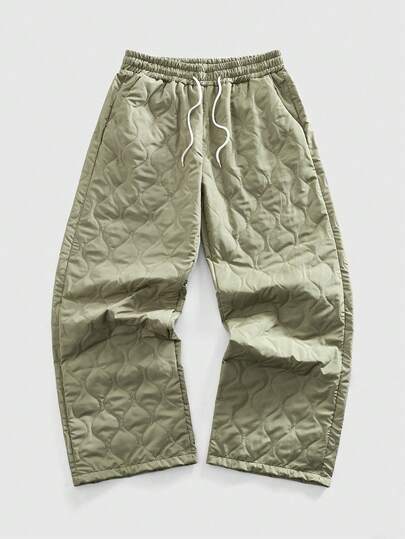 Herren Lässig Warme einfarbige Hose mit Tunnelzug Taille, gesteppt, Herbst/Winter