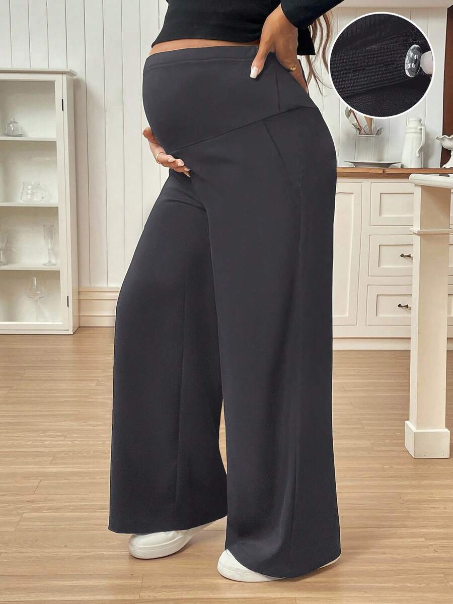 SHEIN 孕妇休闲纯色舒适宽松裤 - 灰色 - 查看 1