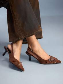CUCCOO GRLICON Women's Elegant Pointed Toe Adjustable Buckle Pumps, Suitable For Commuting For Christmas - Coffee Brown - View 7