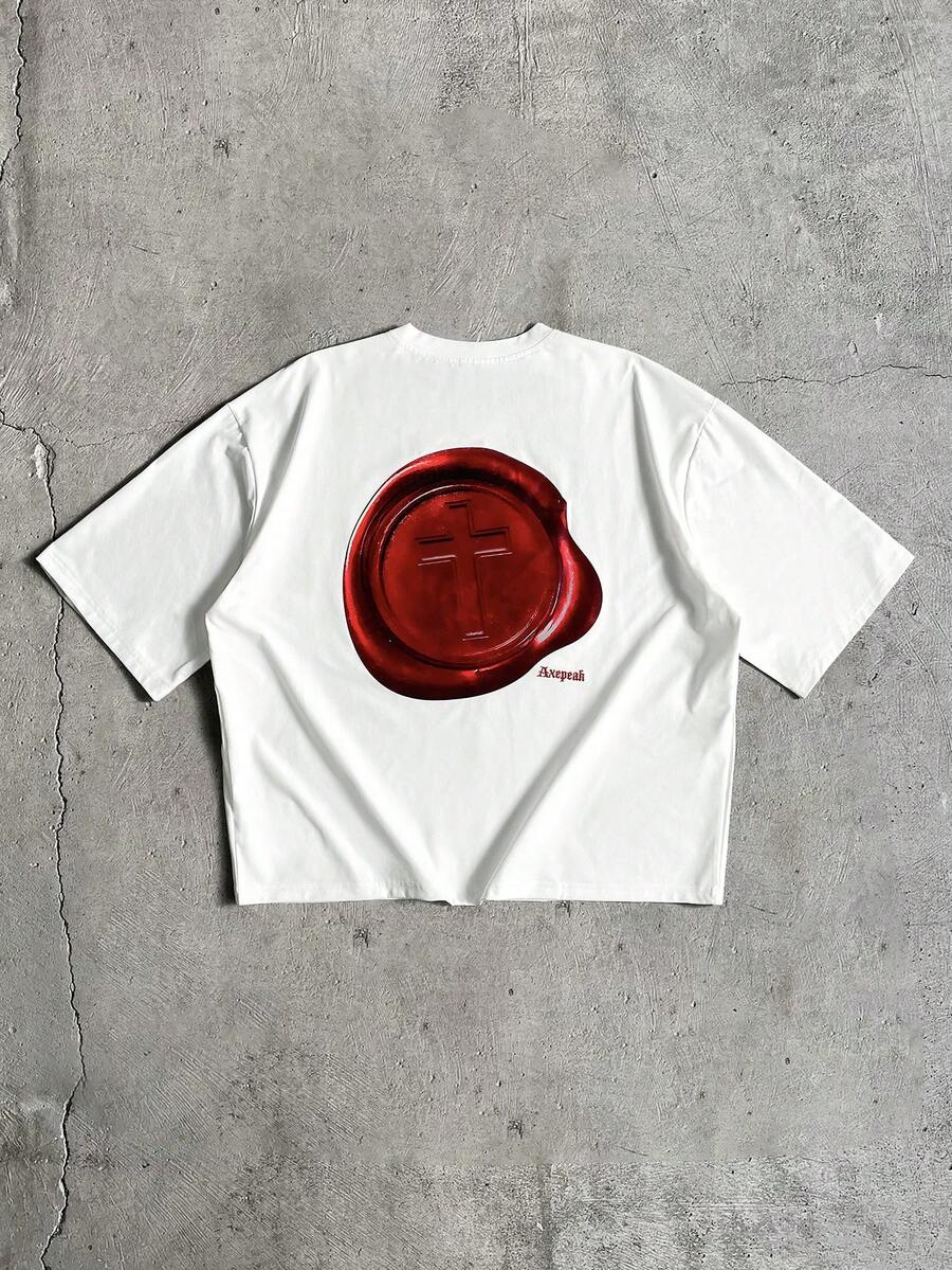 AXEPEAK Men's Casual Printed Round Neck Short Sleeve T-Shirt - White - View 1