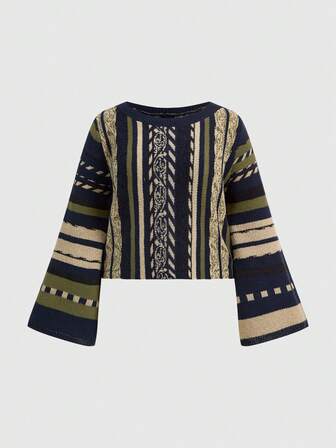 Suéter holgado de rayas verticales estilo hippie bohemio de talla grande