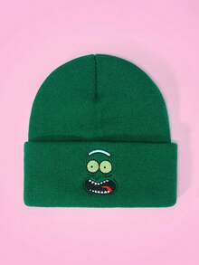 Rick and Morty X SHEIN 1pc Knitted Beanie Hat With Cartoon Embroidery, Fashionable Street Riding Gift Choice - A - View 5