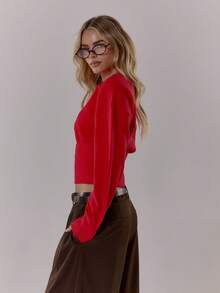 MUSERA 柔软针织收腰套头衫，春季Y2K 90年代休闲可爱基础款，适合假日、机场、夜间外出、冬季日常、晚宴、派对等场合，优雅情人节皆宜。 - 紅色 - 查看 4