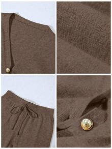 Franclia 2pcs/Set Women Casual Loose Knit Sweater & Pants Loungewear Set, Comfortable & Minimalist Design - Rust Brown - View 4