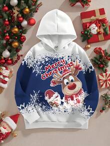 Manfinity Homme Men's Christmas Print Hooded Pullover Sweatshirt Couple Hoodie Funny Hoodies Christmas Hoodie, Long Sleeve Top - Multicolor - View 4