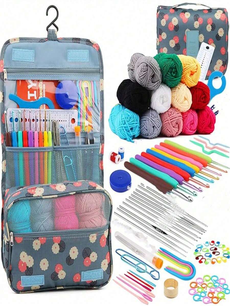 Bộ dụng cụ móc len 130 món dành cho người mới bắt đầu - Bộ móc len tự làm di động gồm len, dụng cụ móc len cơ bản, len màu ngẫu nhiên và phụ kiện (Lưu ý: Có thể đặt màu theo yêu cầu) - Nhiều màu - Xem 1