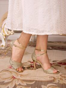 CUCCOO TILAWA Women's Buckle Design Fashion Daily Wear High Heel Sandals Valentine's Day - Champagne - View 1