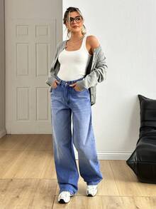 EURMUSE Women's High Waist Pocketed Wide Leg Loose Casual Versatile Jeans Jeans Wide Leg Oversized Jeans Loose Jeans Jean Outfit Baggy Jeans Baggy Jeans Y2k - Dark Wash - View 4