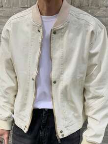 DAZY 男士纯白色夹克，饰有撞色条纹，秋季款 - 白色 - 查看 3