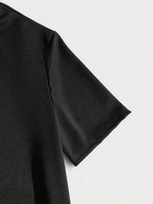 Manfinity Joysei Herren Standard Größe einfaches Buchstaben Grafik Schwarz Kurzarm T-Shirt und Shorts Set - Schwarz - Übersicht 4