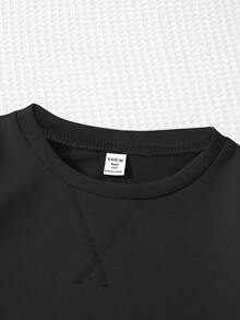 SHEIN Sudadera de cuello redondo de manga larga con bloques de color en contraste, de ajuste holgado para adolescentes, adecuada para primavera, verano, otoño e invierno, apta para el hogar y la escuela - Multicolor - Ver 4