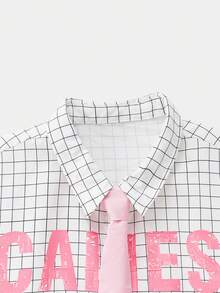 SWAVVY 男士休闲时尚街头标语格子印花宽松衬衫，夏季 - 白色 - 查看 5