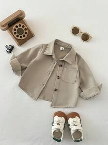 SHEIN Bộ 3 áo thun tay dài cổ bẻ cài nút phía trước có túi ngực cho bé trai - Màu nâu  Mocha - Xem 5