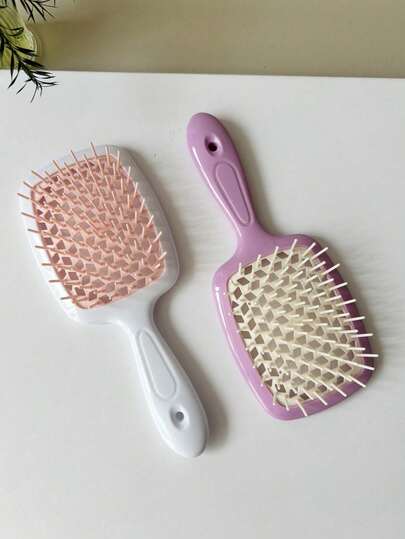 مشط أسنان عريضة قطعتان بتصميم شبكي مفرغ فرشاة شعر لفك التشابك للشعر الرطب والجاف، تصميم ألوان متباينة، أساسيات العناية بالشعر للصالون والمنزل والسفر