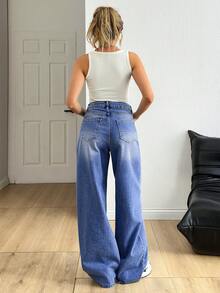 EURMUSE Women's High Waist Pocketed Wide Leg Loose Casual Versatile Jeans Jeans Wide Leg Oversized Jeans Loose Jeans Jean Outfit Baggy Jeans Baggy Jeans Y2k - Dark Wash - View 2