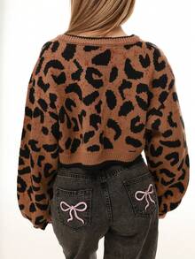 Katetique 秋季时尚 Y2K 豹纹领结开衫、长袖上衣 - 彩色 - 查看 2