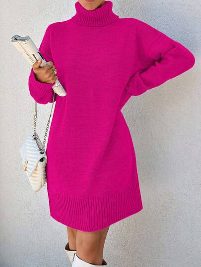 EURMUSE Casual Long Sleeve Turtleneck Women Knitwear Dress