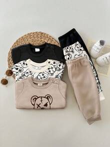 6pcs/Set Baby Boy Loose Casual Comfortable Round Neck Pullover Outfit Set - Multicolor - View 3