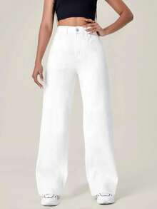 Jeans Pantalones de mujer pantalones vaqueros pantalones anchos pantalones de mezclilla mujer pantalones baggy pamtalones mujer pantalones de mujer mezclilla pantalones de mujer curvy - Blanco - Ver 4