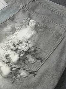 Manfinity EMRG Jeans de mezclilla casuales y versátiles para uso diario con estampado de ángel en el bolsillo para hombres - Multicolor - Ver 6