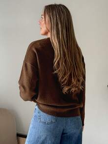 Vivie Lora Women's Leopard Print Bow Tie Loose Fit Long Sleeve Sweater - Brown - View 3