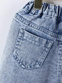 2件套幼儿男童星形图案连帽无袖上衣和牛仔短裤套装