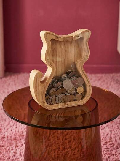 Joivida Charming Wooden Cat-Shaped Penny Bank With Clear Glass Lid - Unique Animal Design Coin Storage For Home Decor, Perfect Gift For Birthdays, Christmas, Thanksgiving, Easter & More, Desk & Drawer Organizer For Home Storage