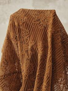 Anewsta High Quality Fashion Women's Embroidered Pleated Textured Mock Neck Long Sleeve Top - Brown - View 8