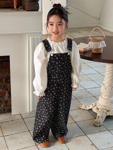 DAZY Young Girl Casual Ditsy Floral Denim Bib Overalls - Blue - View 5