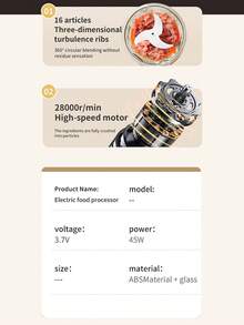 Teckwe MY-13 Three-Blade Strong Wireless Household Electric Garlic Masher, Small Household Meat Grinder, Spice Grinder, 350 Ml Capacity, 500mAh Rechargeable Lithium Battery - Multicolor - View 4