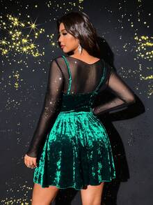 Viva Relle Plus Size Women Sexy Sheer Mesh Top & Dress 2 Pieces Set