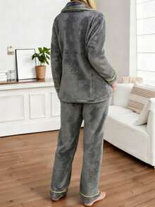 COTOLO Pijamas mujeres pijamas de mujer pijamas navideñas familiares pijama conjunto de pijamas de franela para mujer con estampado de patito, corte regular, color azul y blanco combinado, estilo adorable, para uso en el hogar - Gris (fresa) - Ver 3