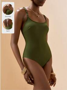 Zivah-F New Elegant Green Military One-Piece Swimsuit For Women, Casual Beach Vacation - Army Green - View 6