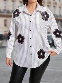 SHEIN LUNE 大码格子印花前襟纽扣贴袋休闲长袖衬衫，适合感恩节、新年、冬季等各种场合穿着。 - 彩色 - 查看 8