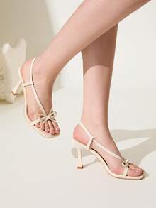 CUCCOO CHICEST Women's Pointed Toe Bowknot Elegant High Heel Sandals, Casual Commute Outfit For Spring For Christmas - Beige - View 6