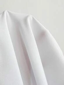 SHEIN EZwear Puff Sleeve Button Front Shirt & Necktie,Short Sleeve Tops - White - View 7