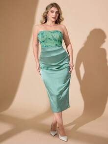 Hourglow Đầm thời trang xếp ly ôm sát thanh lịch cỡ lớn, phù hợp với dáng người đồng hồ cát và dáng người tròn trịa. - Màu xanh bạc hà - Xem 1