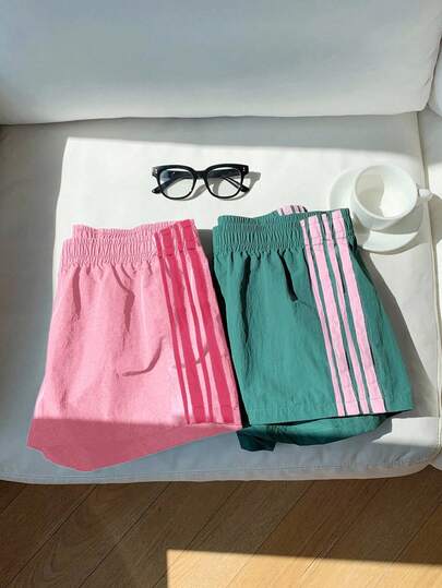 SHEIN 2条装少女彩色撞色腰带短裤，夏季