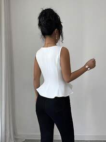 Elenzga Women's Sweetheart Neck Front Button Down Sleeveless Blouse Shirt With Waist Cinching, Elegant French Retro Style For Commute, Business, Vacation, Casual, Versatile, Spring/Summer New Arrival - White - View 2