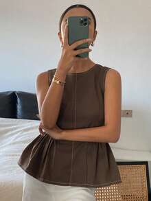 DAZY Women's Sleeveless Fitted Top, Autumn/Winter - Coffee Brown - View 5