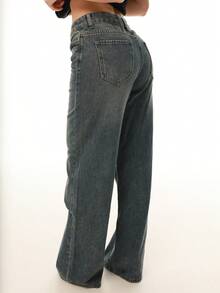 Katetique Quần Jeans Thường Ngày Túi Nút Phía Trước Đơn Giản Cho Nữ - Màu xanh lam - Xem 6