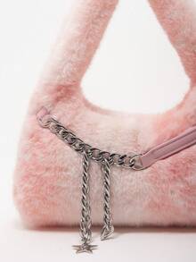 ROMWE Grunge Punk Túi đeo vai nữ phong cách thập niên 2000, túi biker đinh tán phong cách punk, ví lông thú, ví mùa thu đông, túi xách Hobo (mẫu ngẫu nhiên) - Màu trắng - Xem 4