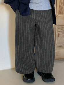 DAZY Young Boy Casual Everyday Commute Versatile Striped Print Elastic Waist Loose Wide Leg Pants - Grey - View 3