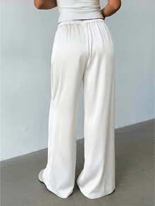 Aloruh Women's Low-Waist Casual Retro Satin Versatile White Maillard Color Long Skirt - White - View 2