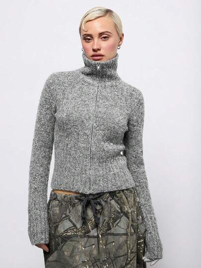 COUREZ Jersey con cremallera y cuello alto / Suéter Y2K para mujeres, prendas de invierno para mujeres, atuendos de invierno, nuevos para el Año Nuevo