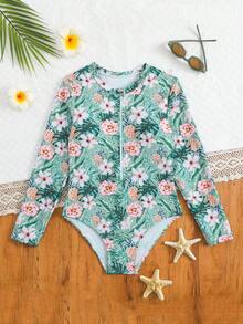 女童碎花连体泳衣，休闲修身款 - 彩色 - 查看 7