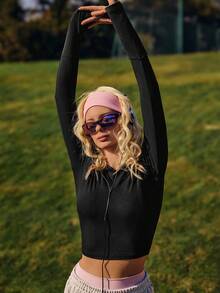 Medorelle 女士纯色露背系带长袖时尚衬衫 - 深灰色 - 查看 2