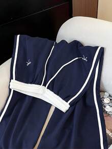 Resyla Women's Casual Loose Fit Bow Print Drawstring Waist Sweatpants - Navy Blue - View 3