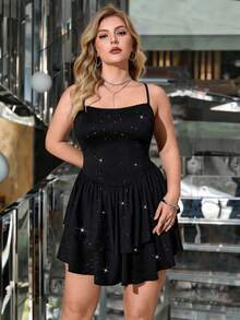 Hourglow Plus Size Women Solid Color Shiny Pleated Slip Dress For 2026 New Year, For Hourglass Body Shape